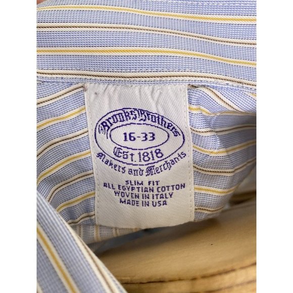 Brooks Brothers Makers And Merchants Mens Slim Button Down Blue Stripes 16/33 - Picture 3 of 5